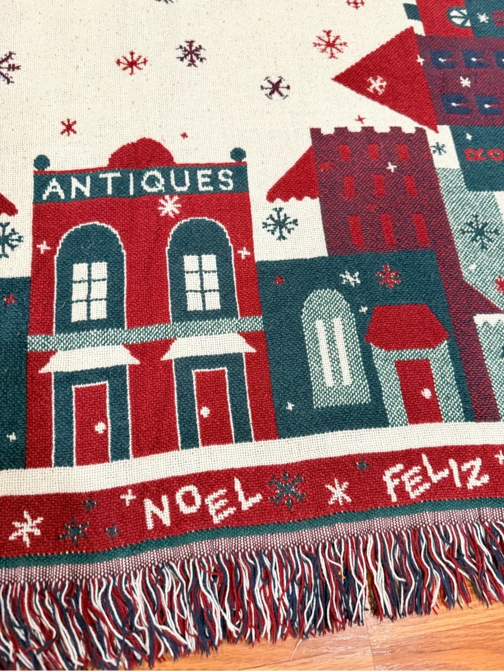 Holiday Village Fringe Throw Blanket - Red, Green & Cream 66x46